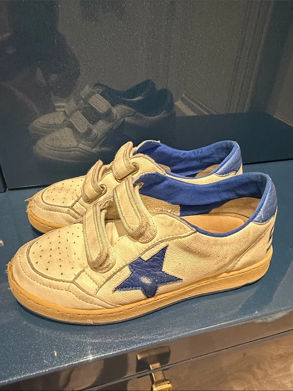 Golden Goose Kids White Sneakers with Blue Star Accent